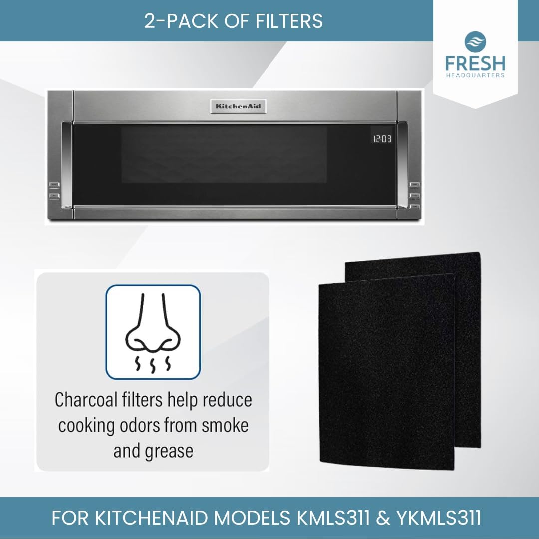 2PK Replacement Activated Charcoal Filters Compatible with Kitchen Aid Low Profile Microwave Models (10.4"x7.21")
