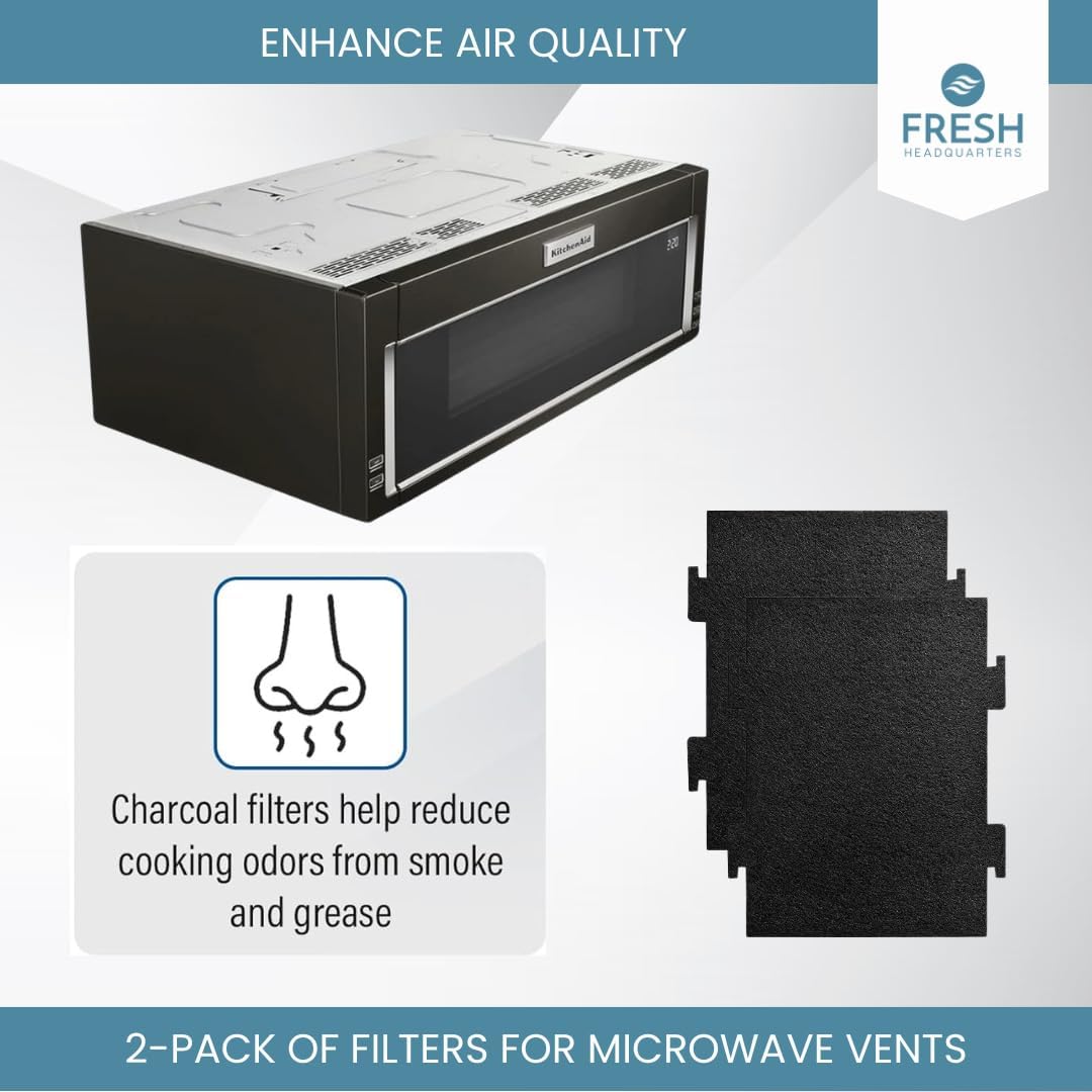 2 Pack Activated Charcoal Filters Compatible With Kitchen Aid and Whirlpool Over the Range Microwave Hood Models