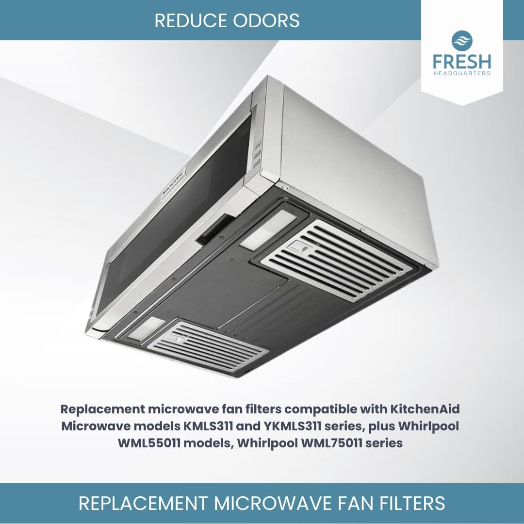 2PK Replacement Activated Charcoal Filters Compatible with Kitchen Aid Low Profile Microwave Models (10.4"x7.21")