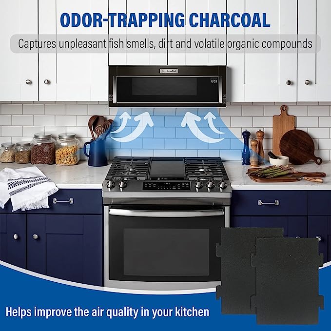 2 Pack Activated Charcoal Filters Compatible With Kitchen Aid and Whirlpool Over the Range Microwave Hood Models