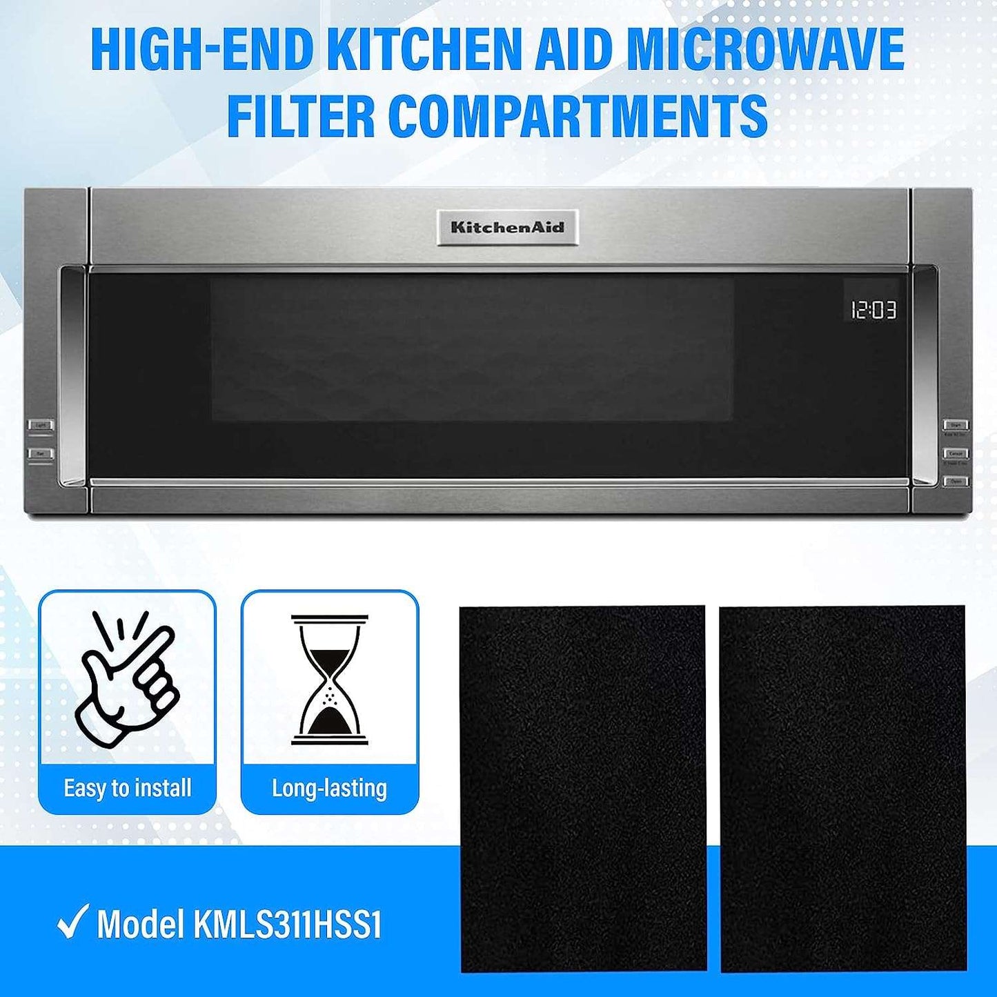 2-Pack Replacement Activated Charcoal Filters - Kitchen Aid Low Profile Microwave KMLS311HSS1