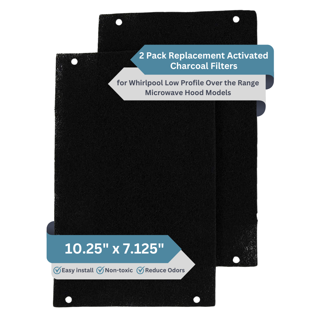 2PK Replacement Activated Carbon Air Filters for Whirlpool Low Profile Microwave Oven – Over the Range Hood Models WML55011HS and WML75011HZ (10.25"x7.125")