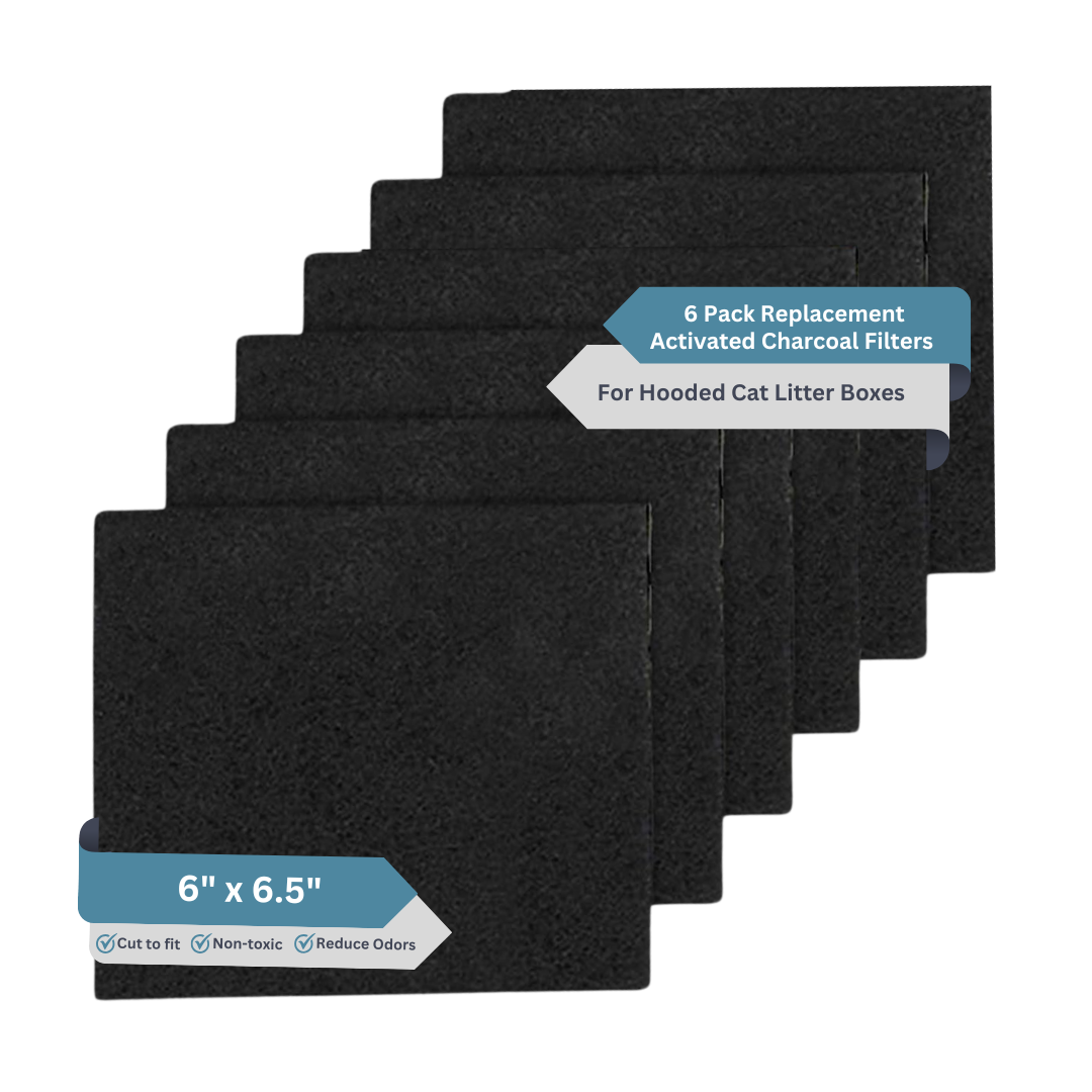 6-Piece Litter Box Filters for Hooded Cat Litter Boxes – Activated Charcoal Filters 6 Inch x 6.5 Inch Trimmable Pads