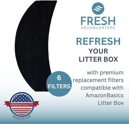 6-Pack Pre-Cut Activated Charcoal Replacement Filters - AmazonBasics Hooded Cat Litter Box
