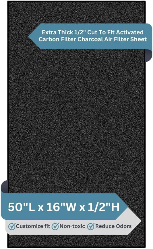 Extra Thick 1/2" Cut To Fit Universal Activated Carbon Filter Charcoal Air Filter Sheet 16x50''