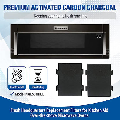 2 Pack Activated Charcoal Filters Compatible With Kitchen Aid and Whirlpool Over the Range Microwave Hood Models