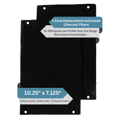 2PK Replacement Activated Carbon Air Filters for Whirlpool Low Profile Microwave Oven – Over the Range Hood Models WML55011HS and WML75011HZ (10.25"x7.125")