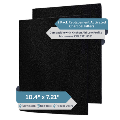 2PK Replacement Activated Charcoal Filters Compatible with Kitchen Aid Low Profile Microwave Models (10.4"x7.21")