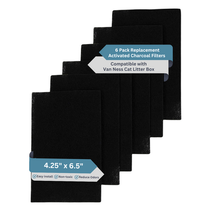 6 Pack Replacement Activated Carbon Filters Compatible with Van Ness Cat Litter Box 4.25" x 6.5"